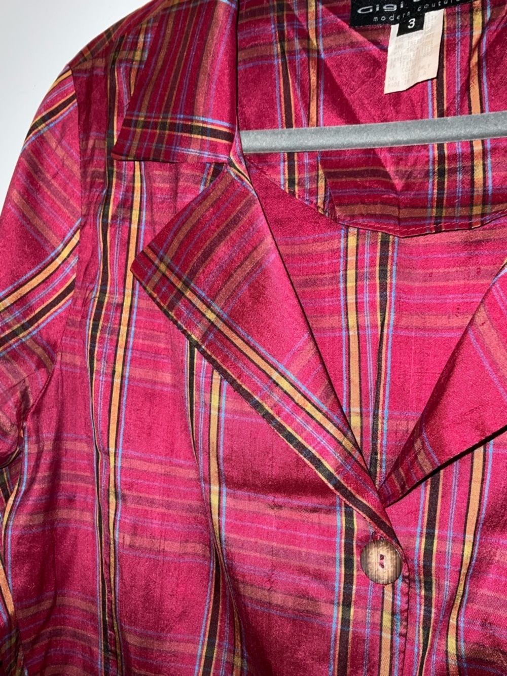 Gigi Clark SILK Fuchsia Plaid Fitted Blouse